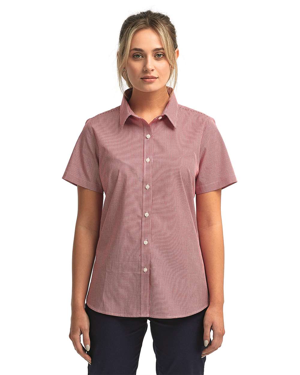 Artisan Collection by Reprime-RP321-Women's Microcheck Gingham Short Sleeve Cotton Dress Shirt - Image 23