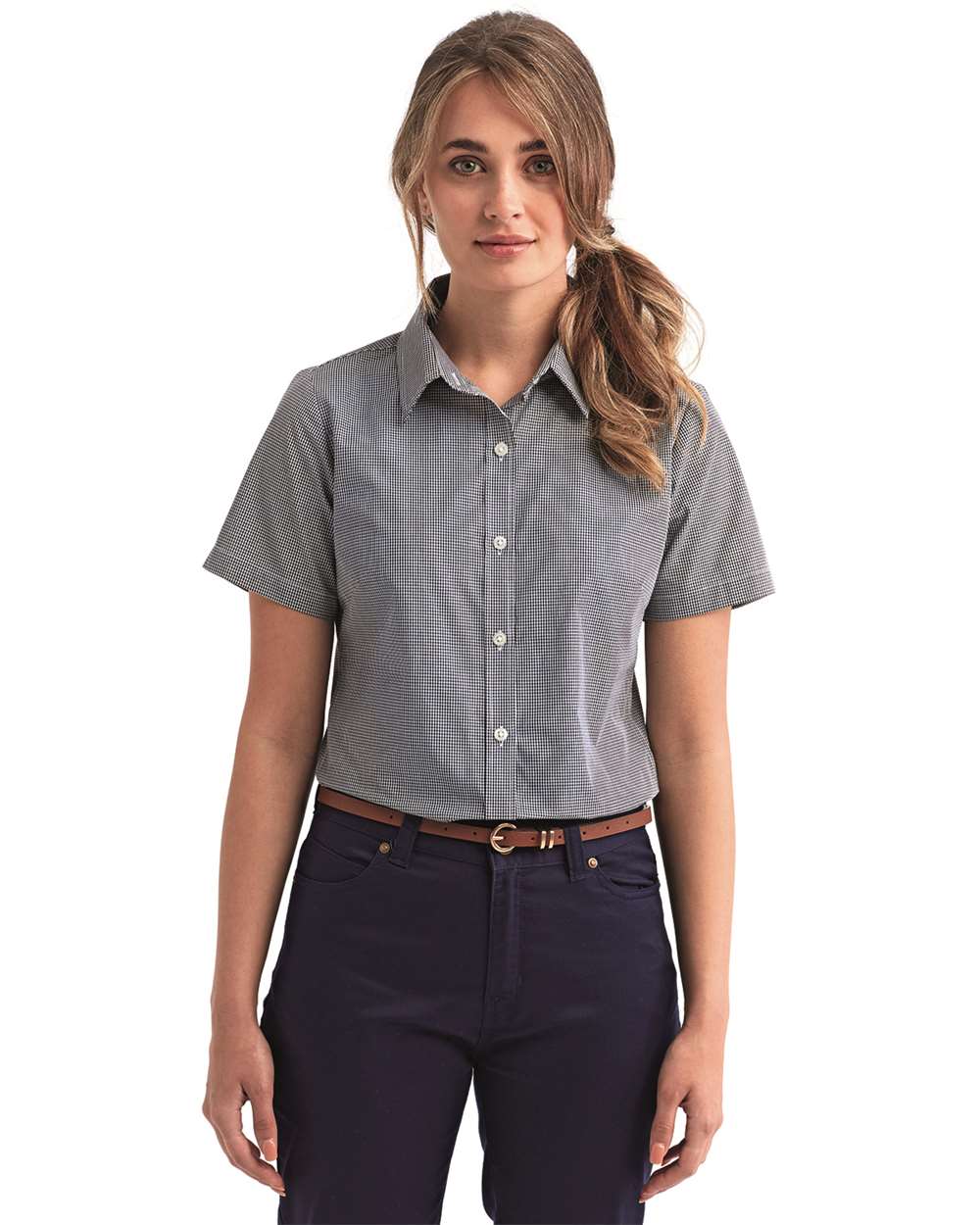 Artisan Collection by Reprime-RP321-Women's Microcheck Gingham Short Sleeve Cotton Dress Shirt - Image 4