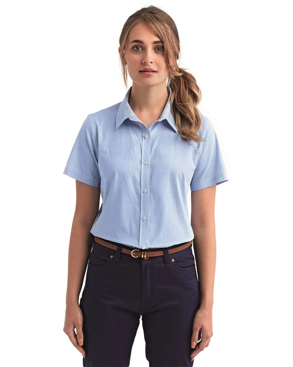 Artisan Collection by Reprime-RP321-Women's Microcheck Gingham Short Sleeve Cotton Dress Shirt - Image 7