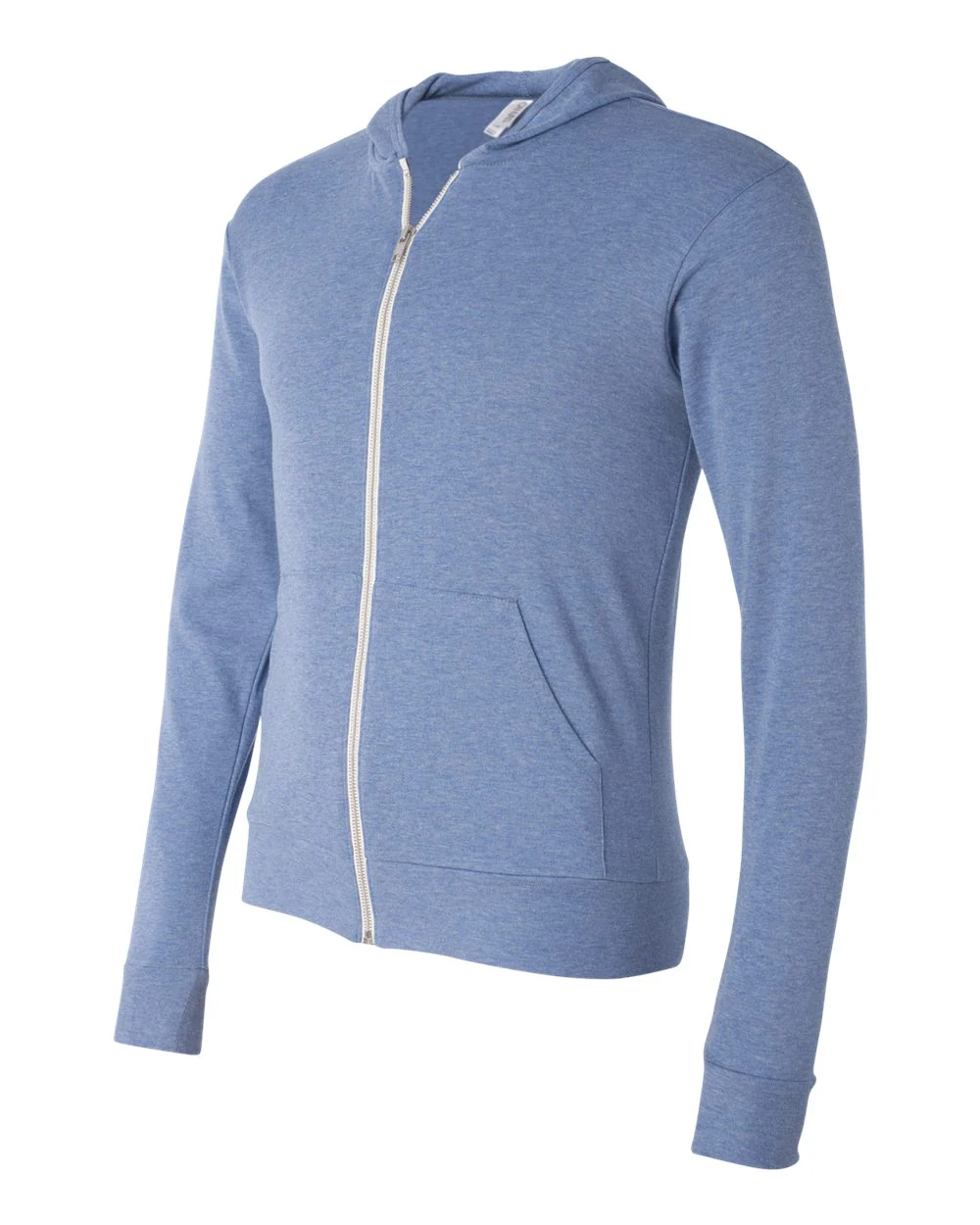 BELLA + CANVAS-3939-Triblend Lightweight Full-Zip Hooded Long Sleeve Tee - Image 3