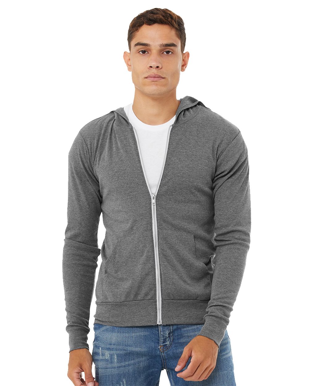 BELLA + CANVAS-3939-Triblend Lightweight Full-Zip Hooded Long Sleeve Tee - Image 4