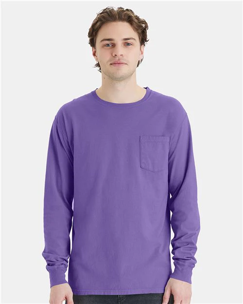 ComfortWash by Hanes-GDH250-Garment-Dyed Long Sleeve T-Shirt With a Pocket - Image 175
