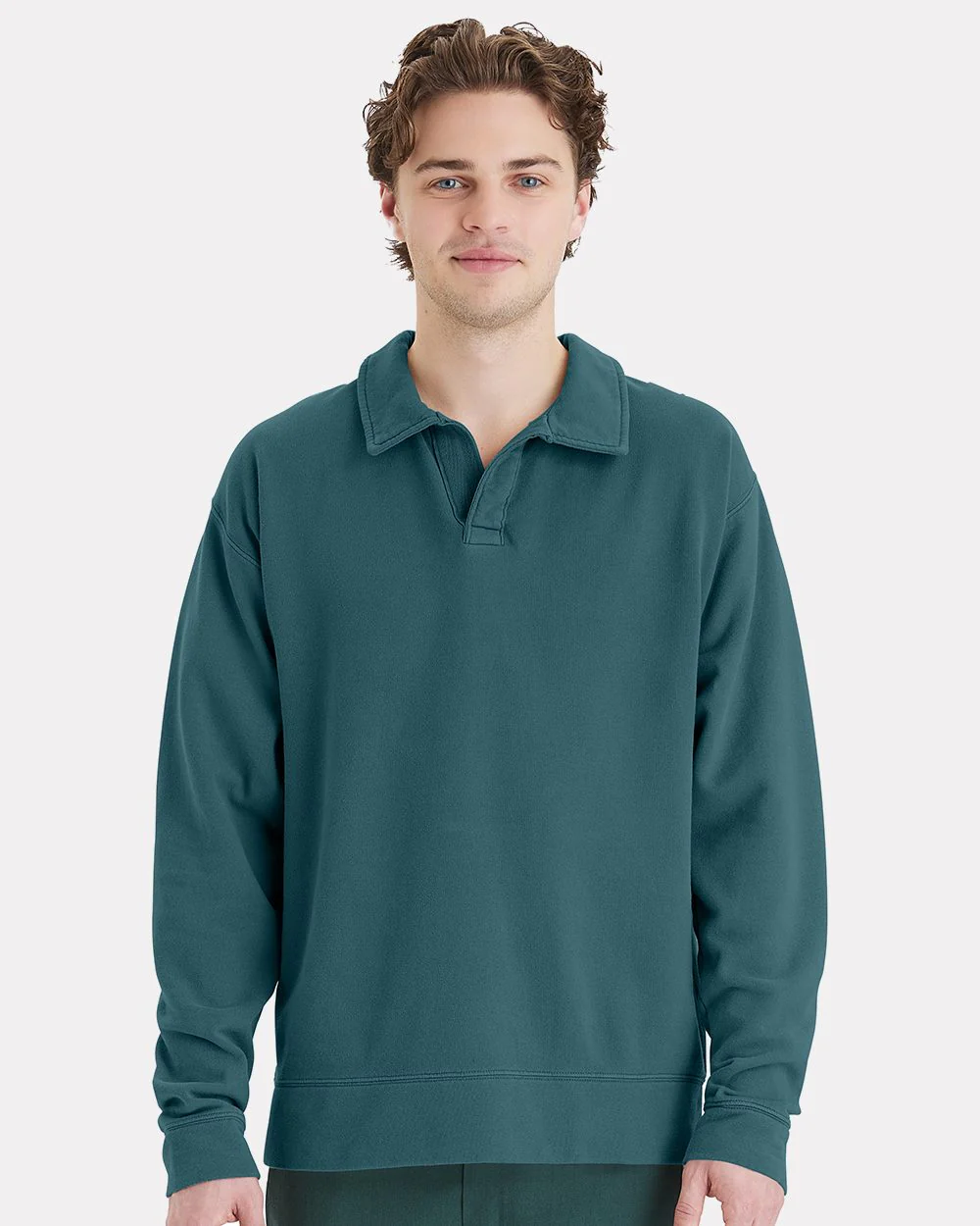ComfortWash by Hanes-GDH490-Garment-Dyed Polo Collar Sweatshirt - Image 4