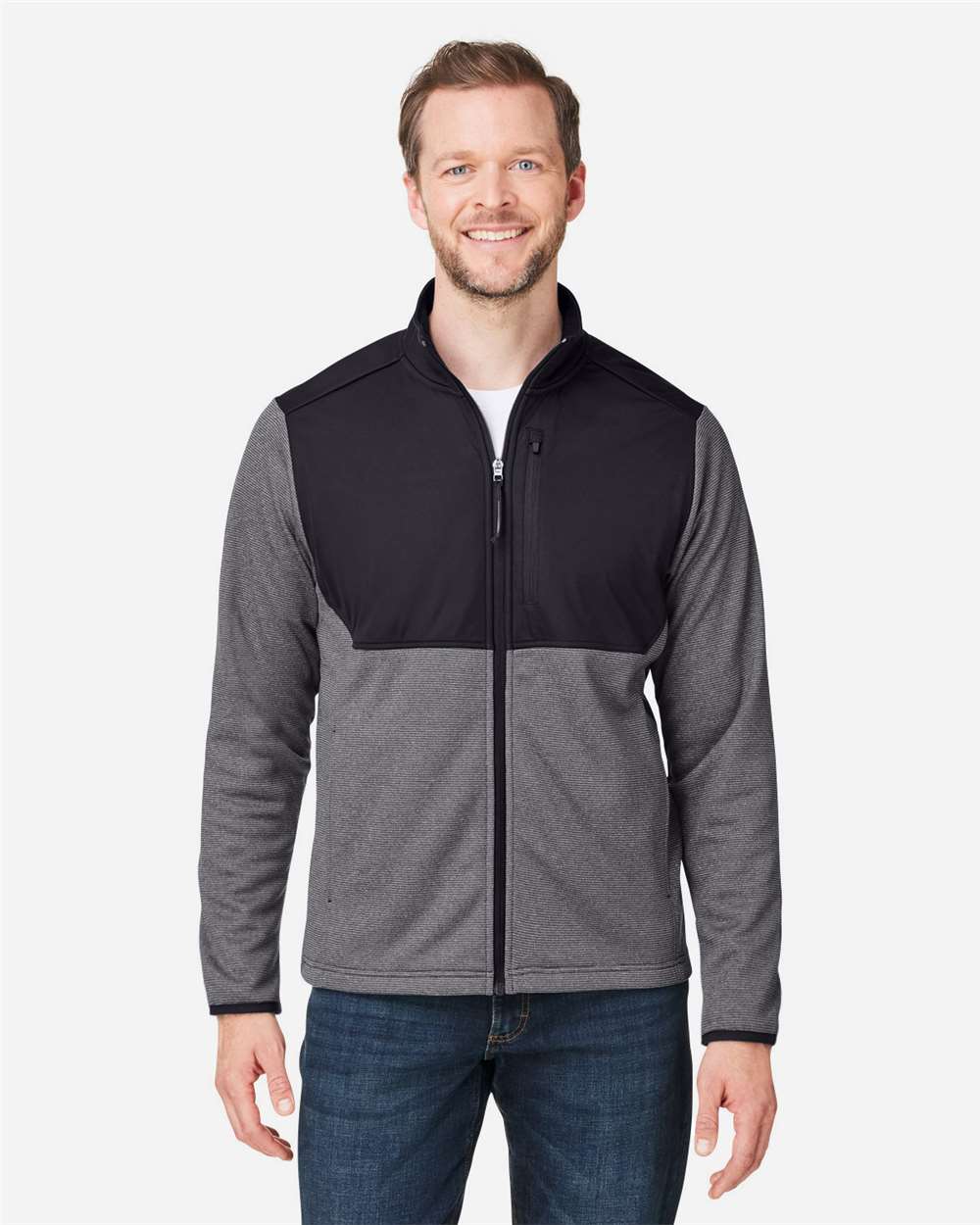 CORE365-CE74-Men's Venture Heathered Stripe Hybrid Jacket - Image 4