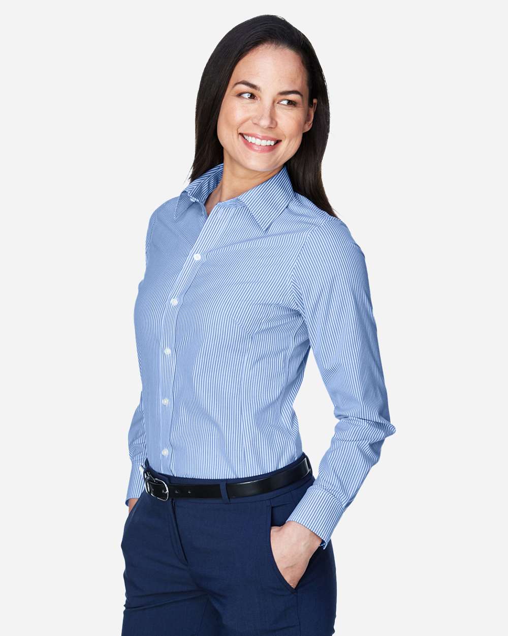 Devon & Jones-D645W-Women's Crown Collection® Banker Stripe Woven Dress Shirt - Image 10