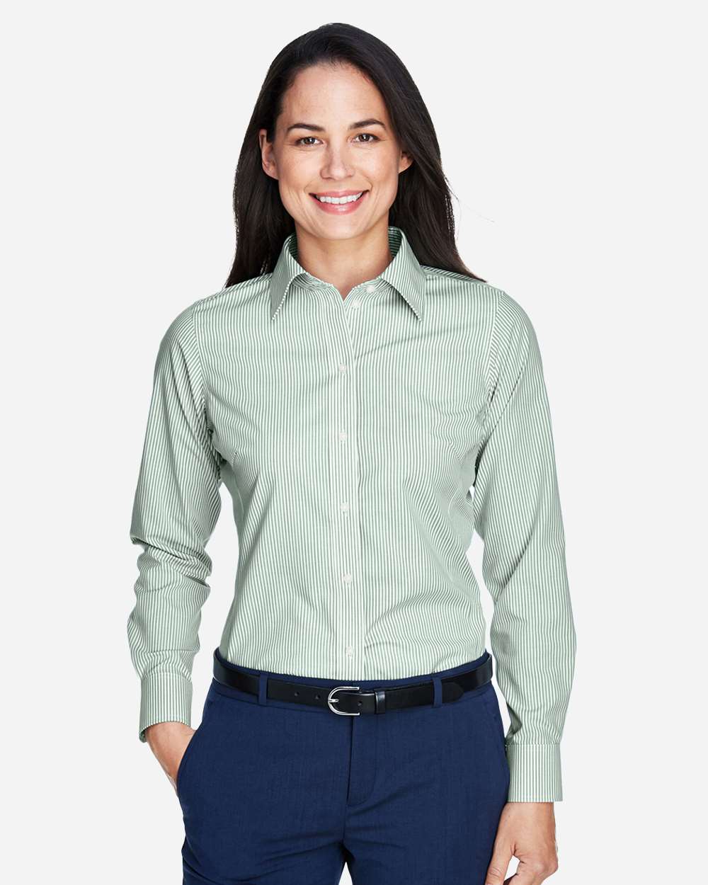 Devon & Jones-D645W-Women's Crown Collection® Banker Stripe Woven Dress Shirt - Image 3