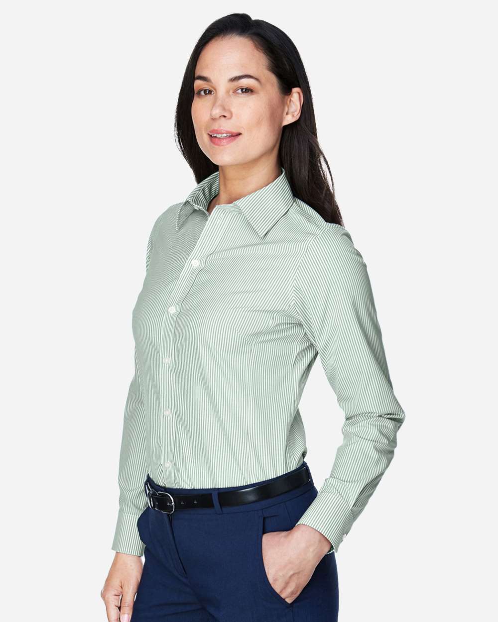 Devon & Jones-D645W-Women's Crown Collection® Banker Stripe Woven Dress Shirt - Image 4