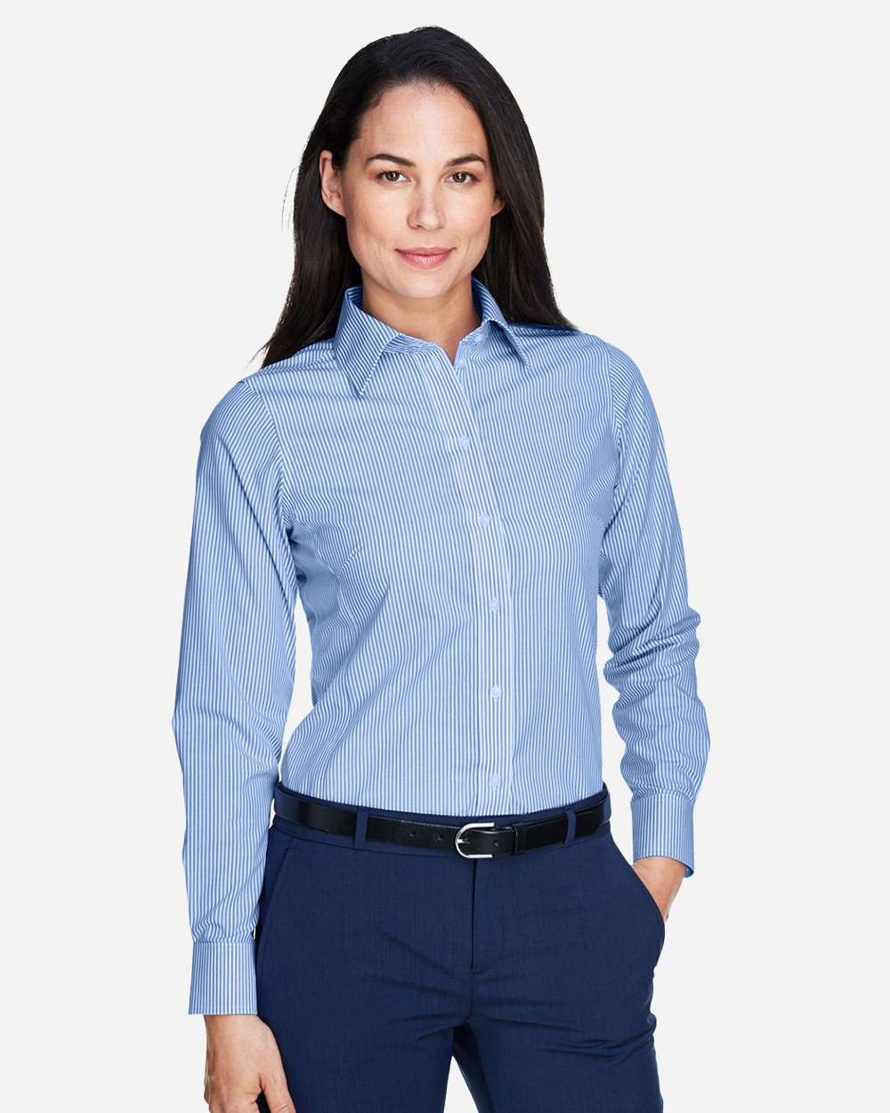 Devon & Jones-D645W-Women's Crown Collection® Banker Stripe Woven Dress Shirt - Image 9