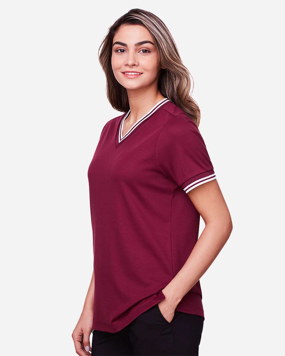 Devon & Jones-DG20CW-Women's CrownLux Performance® Plaited Tipped V-Neck Shirt - Image 10