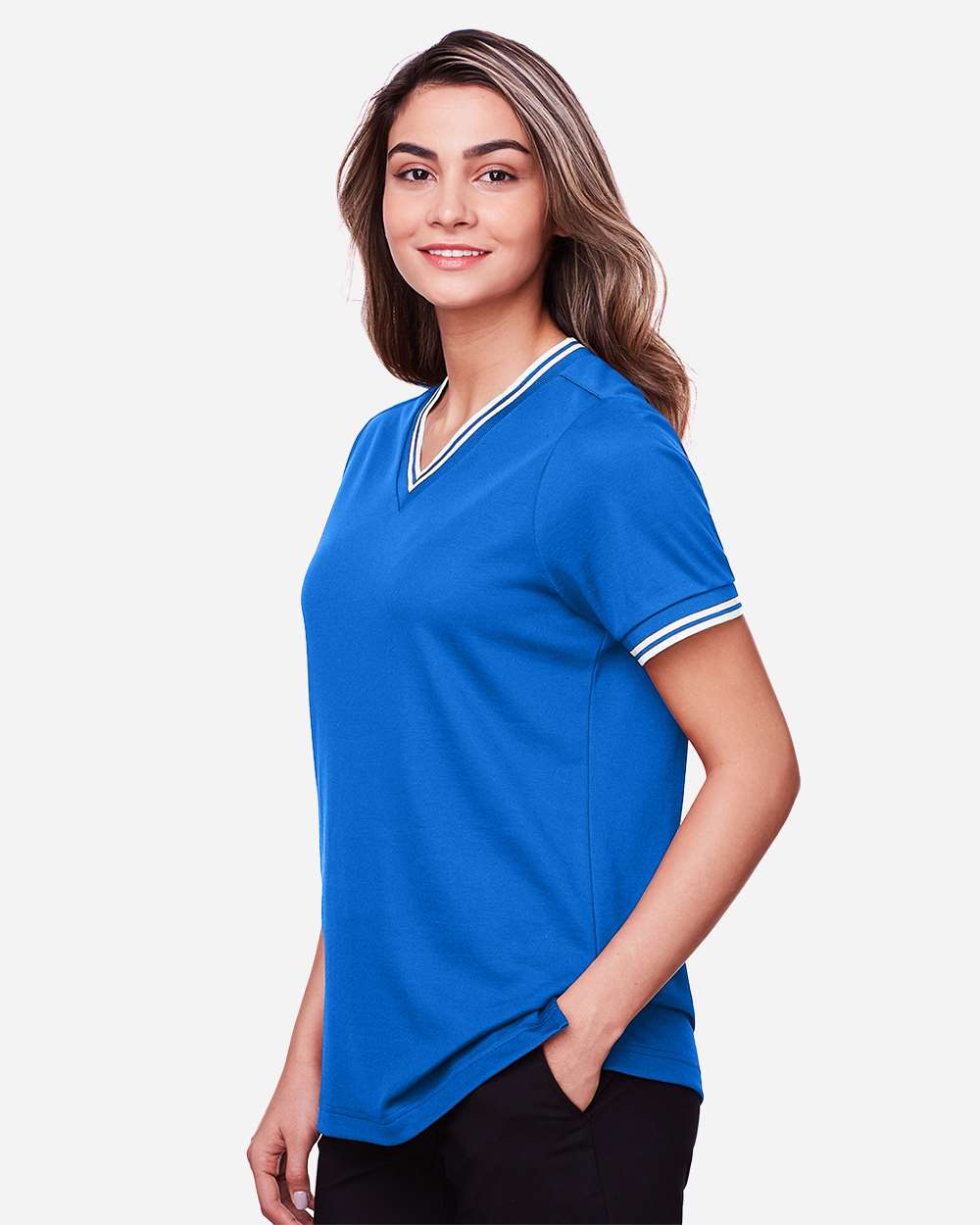 Devon & Jones-DG20CW-Women's CrownLux Performance® Plaited Tipped V-Neck Shirt - Image 15