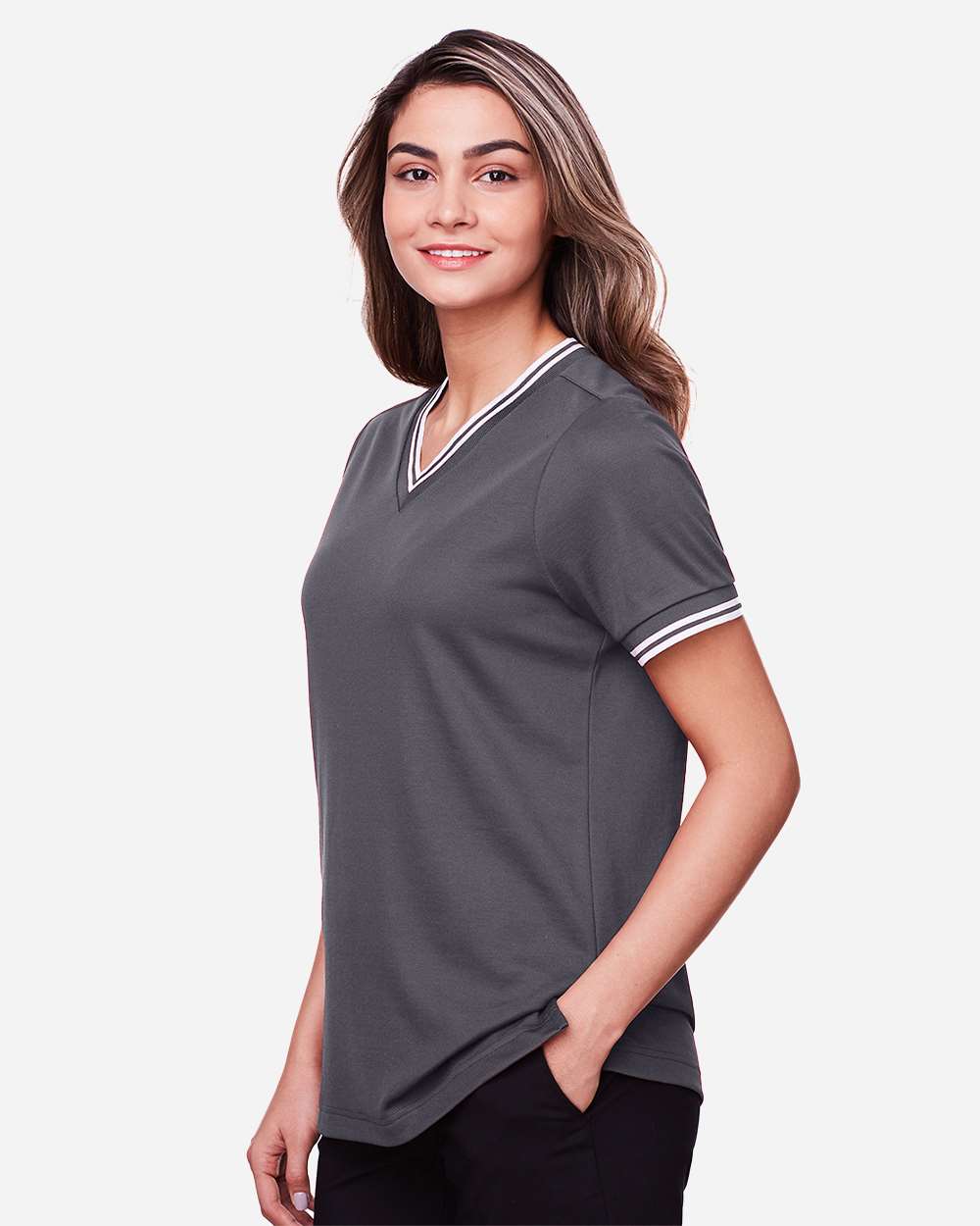 Devon & Jones-DG20CW-Women's CrownLux Performance® Plaited Tipped V-Neck Shirt - Image 20