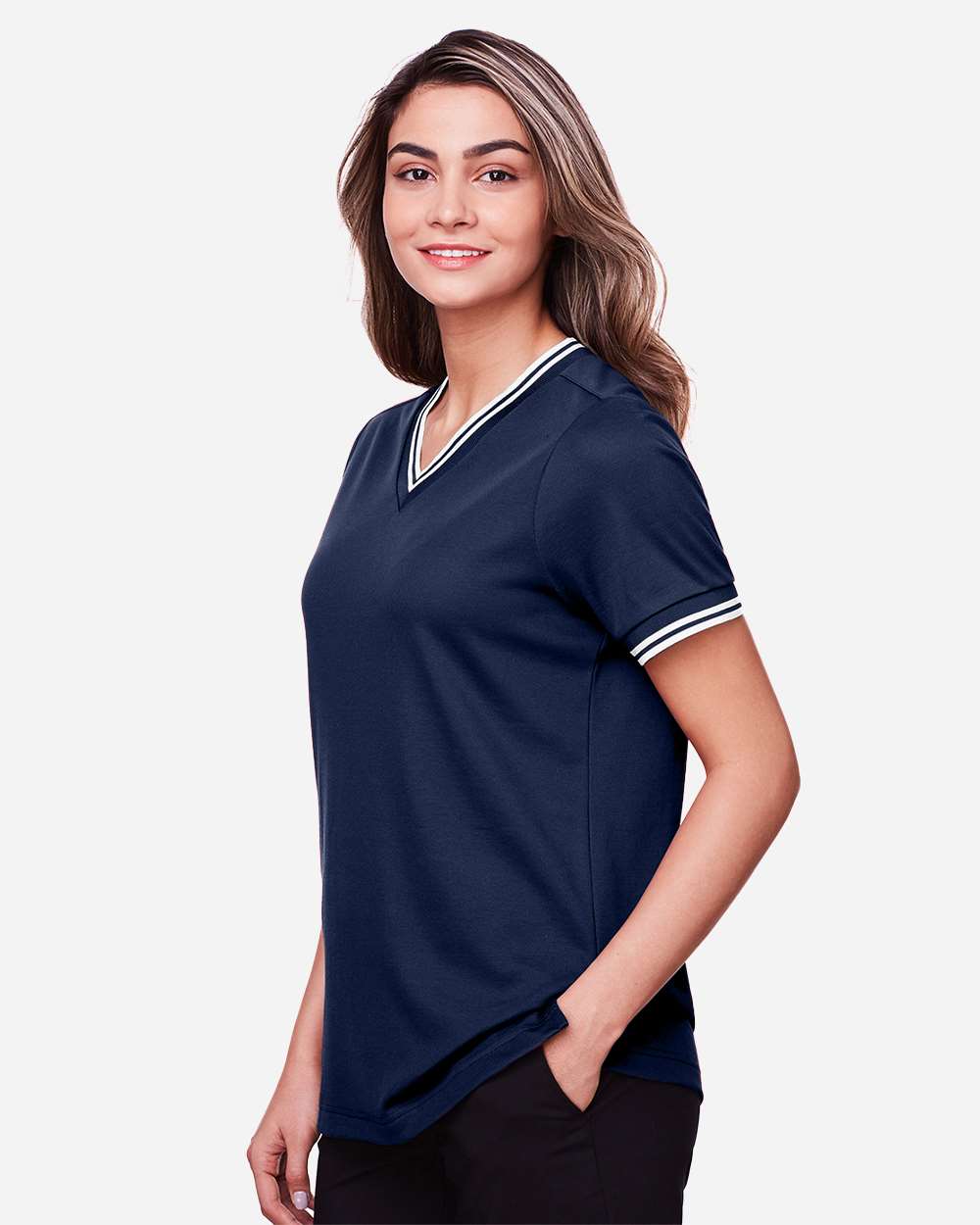 Devon & Jones-DG20CW-Women's CrownLux Performance® Plaited Tipped V-Neck Shirt - Image 25