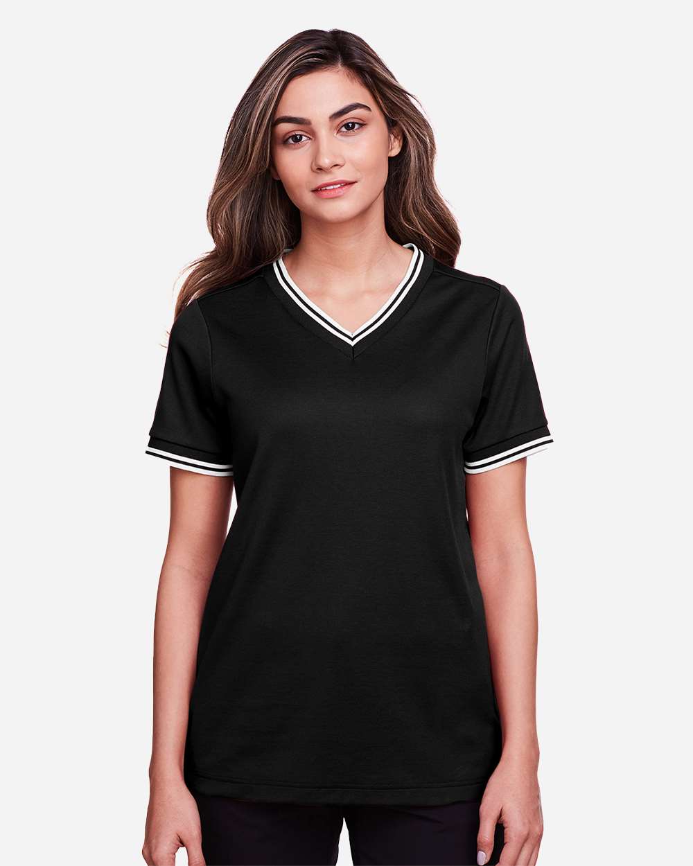 Devon & Jones-DG20CW-Women's CrownLux Performance® Plaited Tipped V-Neck Shirt - Image 3