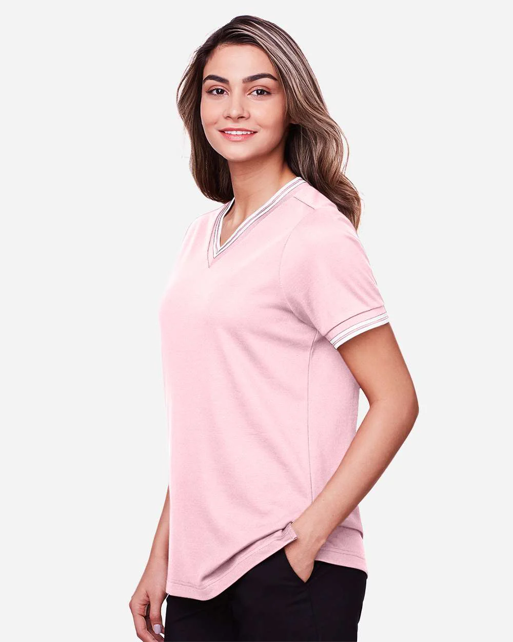 Devon & Jones-DG20CW-Women's CrownLux Performance® Plaited Tipped V-Neck Shirt - Image 30