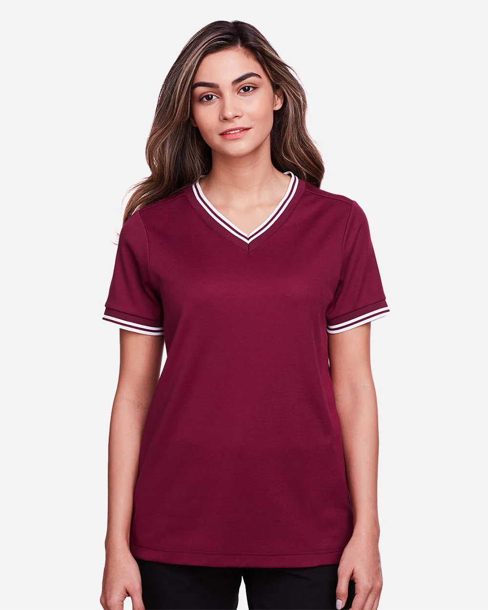 Devon & Jones-DG20CW-Women's CrownLux Performance® Plaited Tipped V-Neck Shirt - Image 6