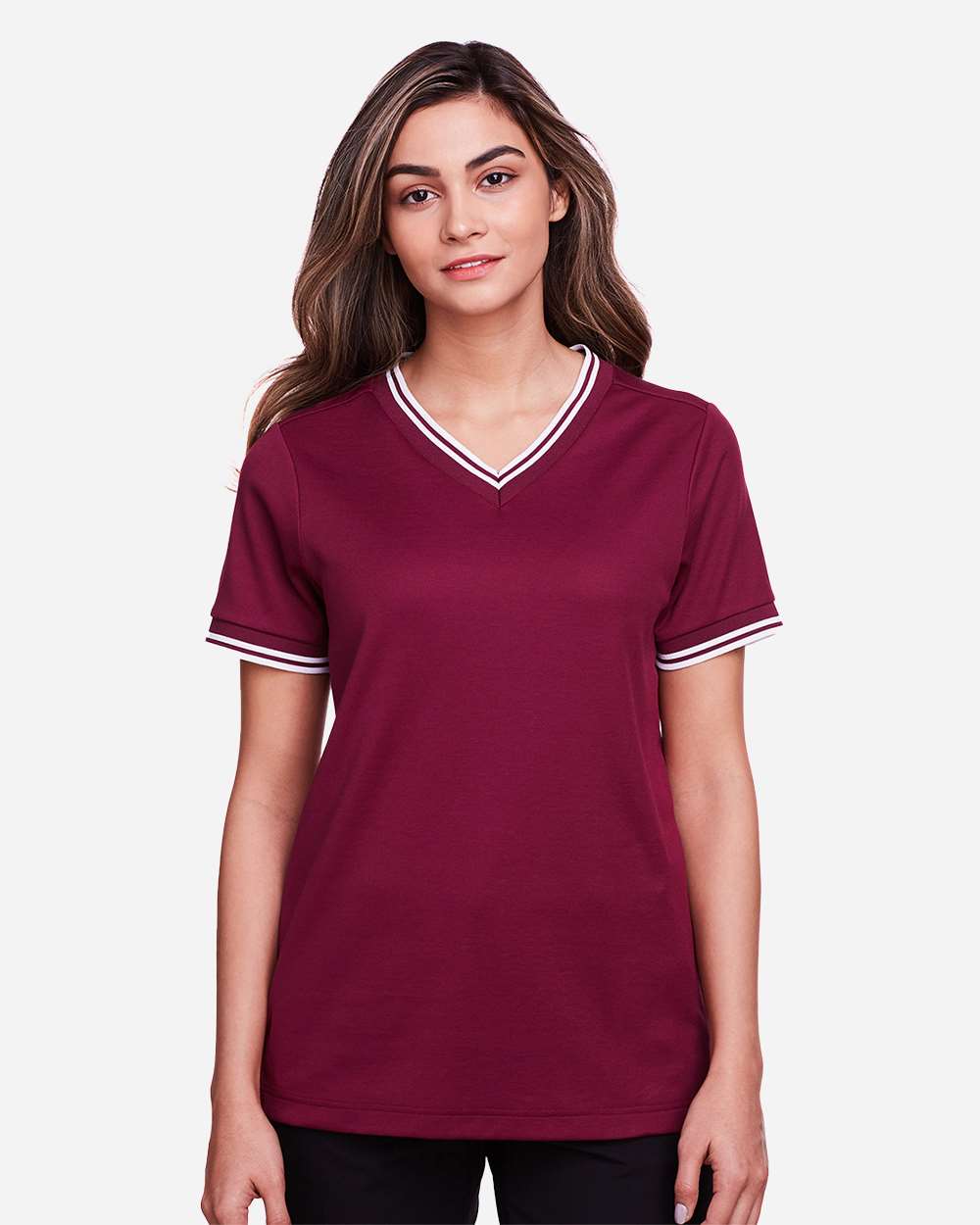Devon & Jones-DG20CW-Women's CrownLux Performance® Plaited Tipped V-Neck Shirt - Image 9
