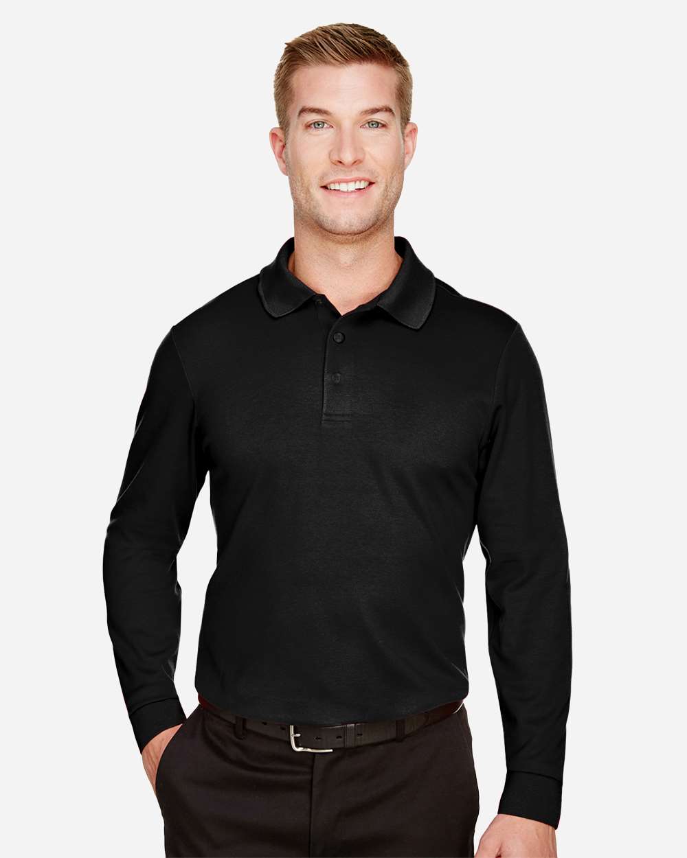 Devon & Jones-DG20LT-Men's CrownLux Performance® Tall Plaited Long Sleeve Polo - Image 3