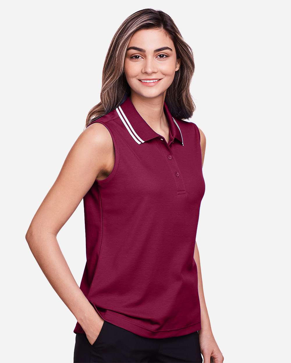 Devon & Jones-DG20SW-Women's CrownLux Performance® Plaited Tipped Sleeveless Polo - Image 10