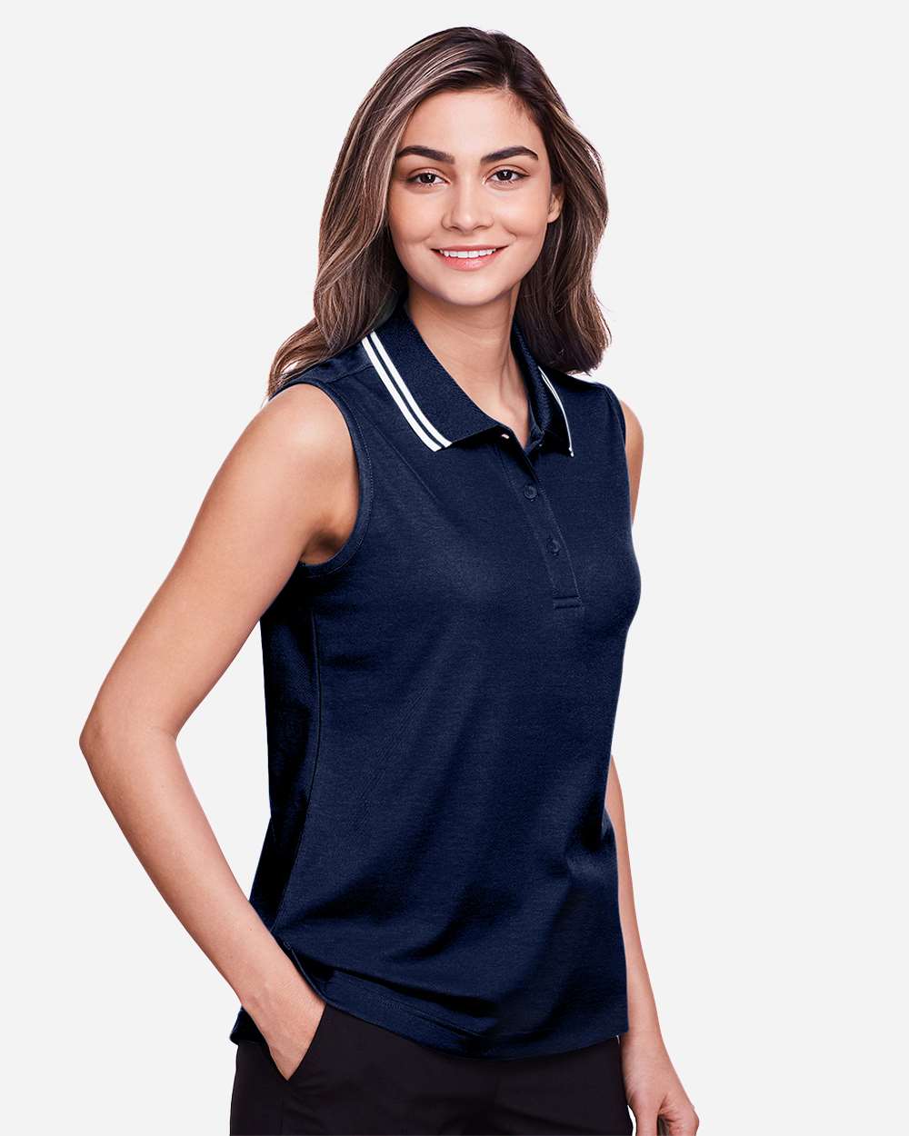 Devon & Jones-DG20SW-Women's CrownLux Performance® Plaited Tipped Sleeveless Polo - Image 25