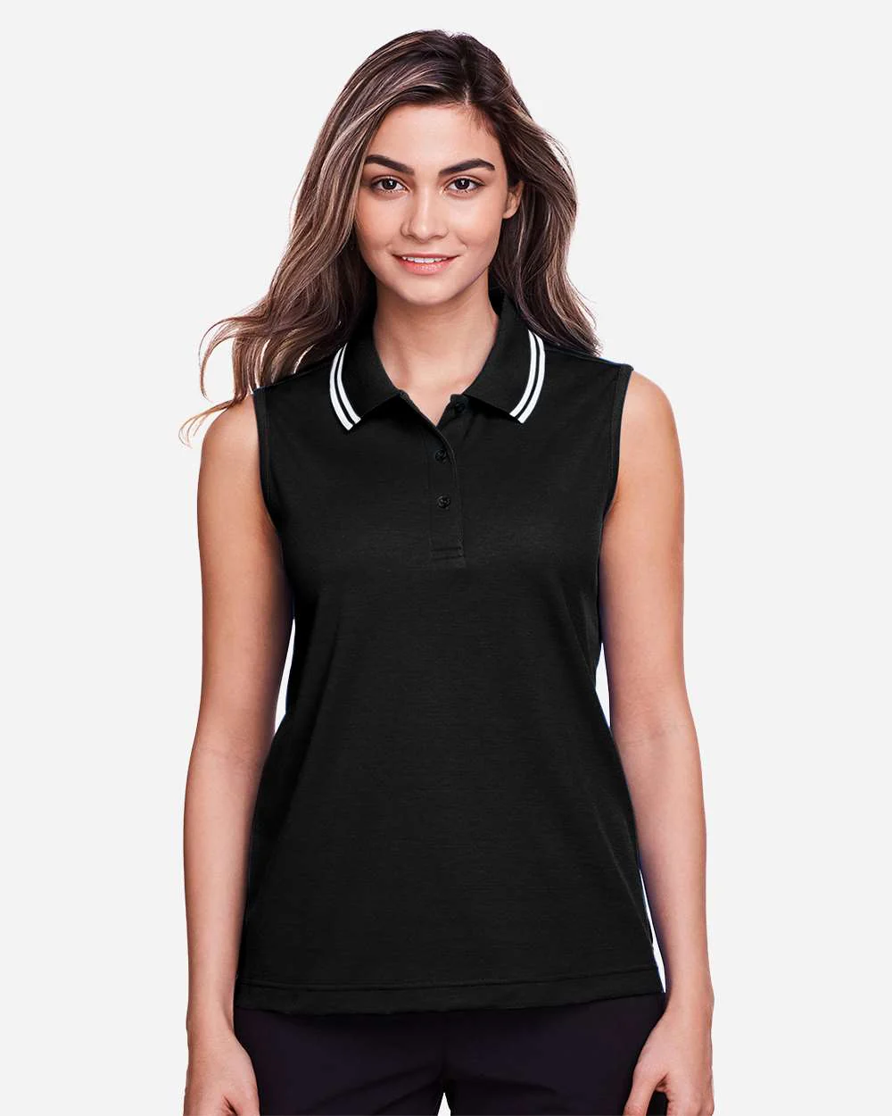 Devon & Jones-DG20SW-Women's CrownLux Performance® Plaited Tipped Sleeveless Polo - Image 3