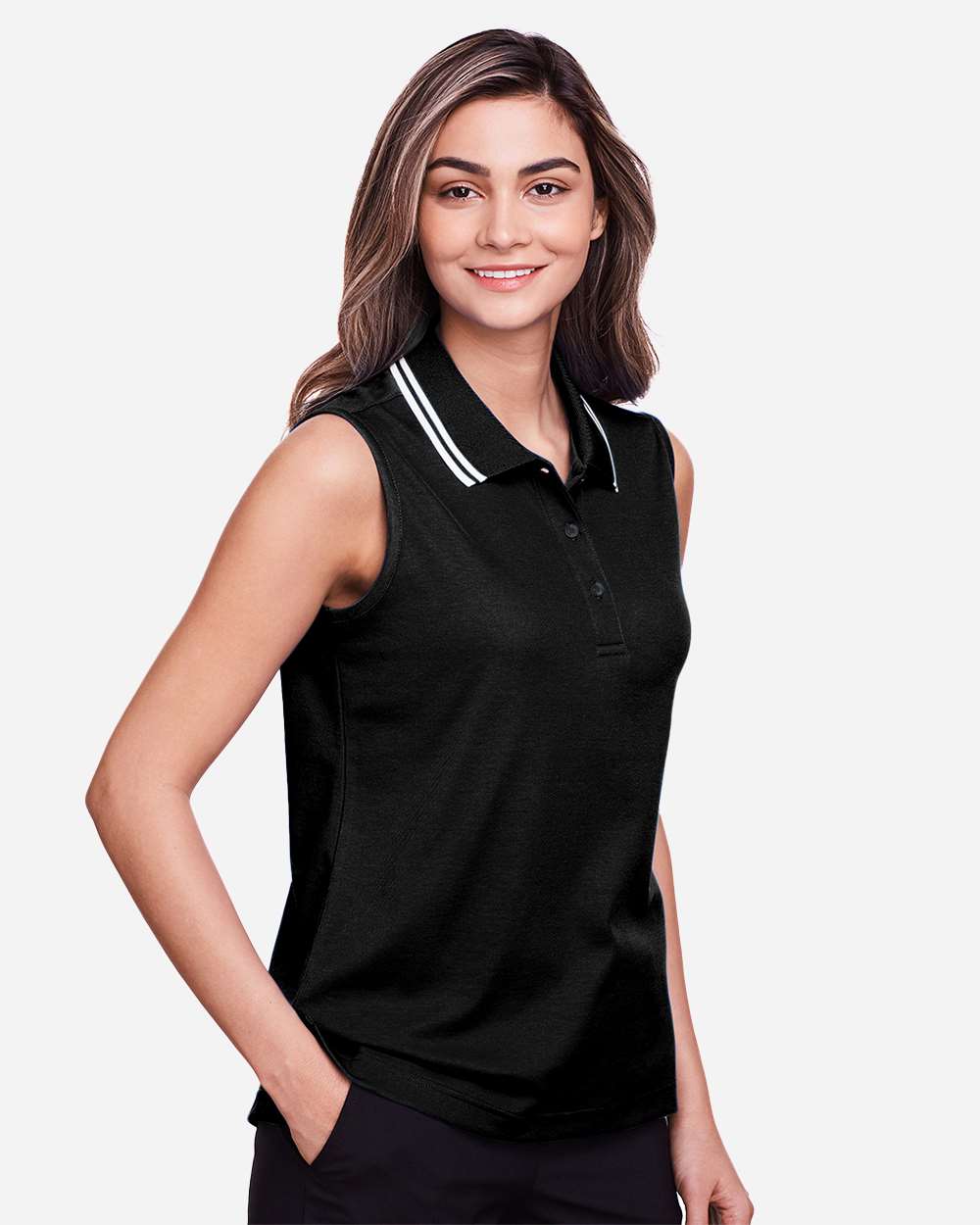 Devon & Jones-DG20SW-Women's CrownLux Performance® Plaited Tipped Sleeveless Polo - Image 4