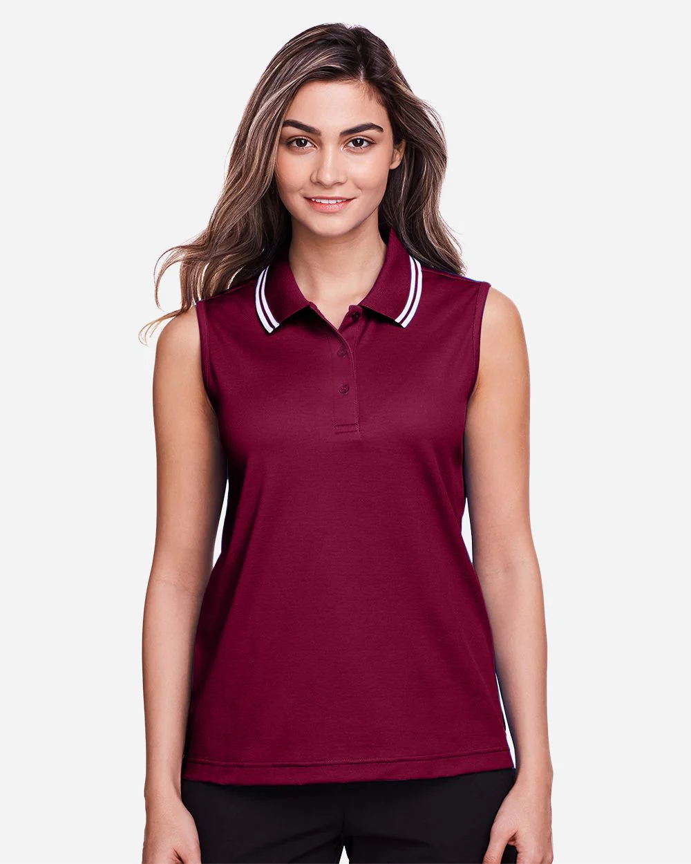 Devon & Jones-DG20SW-Women's CrownLux Performance® Plaited Tipped Sleeveless Polo - Image 6