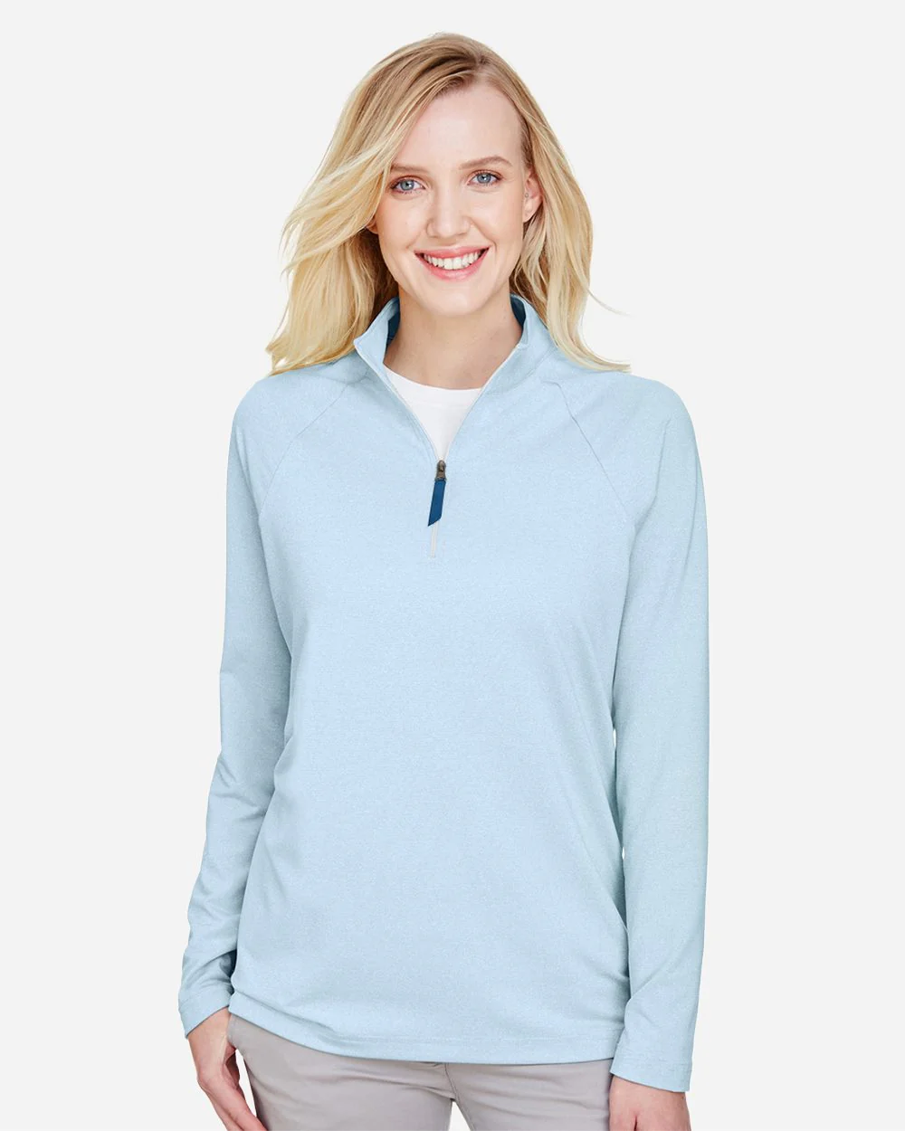 Devon & Jones-DG480W-Women's CrownLux Performance® Clubhouse Micro-Stripe Quarter-Zip Pullover - Image 6