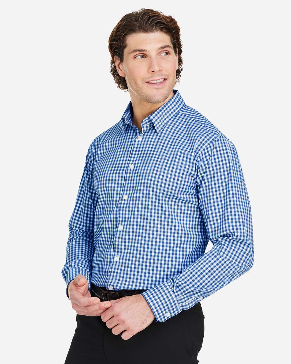 Devon & Jones-DG536-Men's CrownLux Performance® Gingham Dress Shirt - Image 5