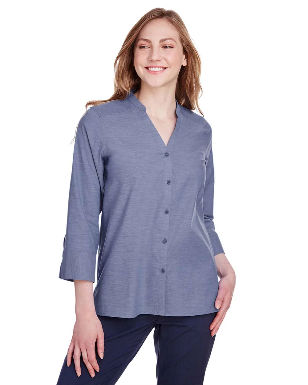 Devon & Jones-DG562W-Women's Crown Collection® Stretch Pinpoint Chambra Three-Quarter Sleeve Shirt - Image 13