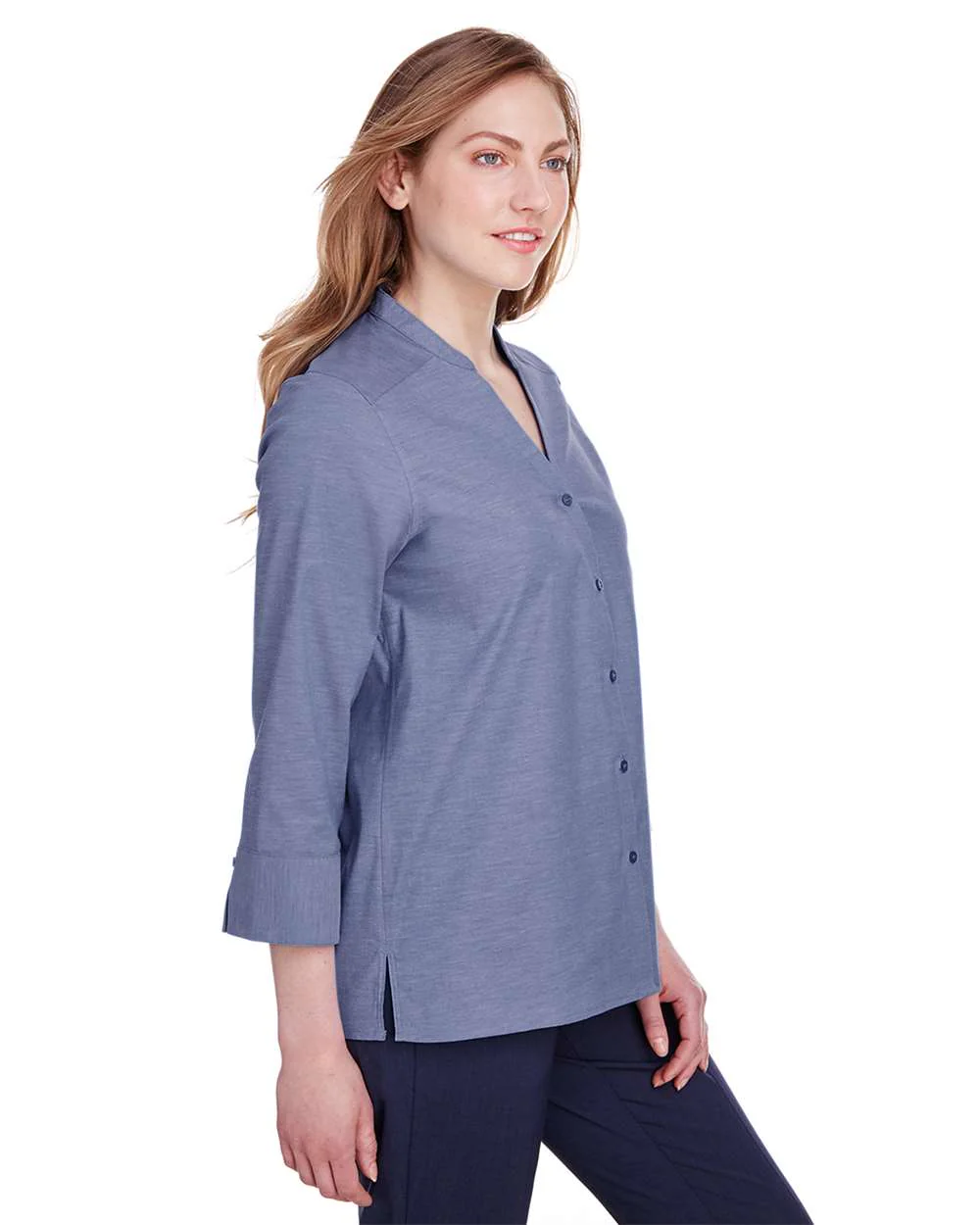 Devon & Jones-DG562W-Women's Crown Collection® Stretch Pinpoint Chambra Three-Quarter Sleeve Shirt - Image 14