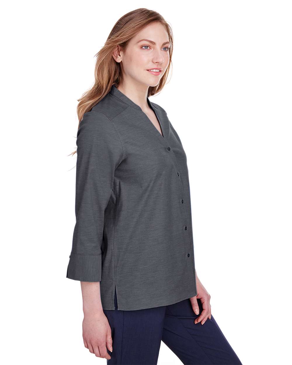 Devon & Jones-DG562W-Women's Crown Collection® Stretch Pinpoint Chambra Three-Quarter Sleeve Shirt - Image 3