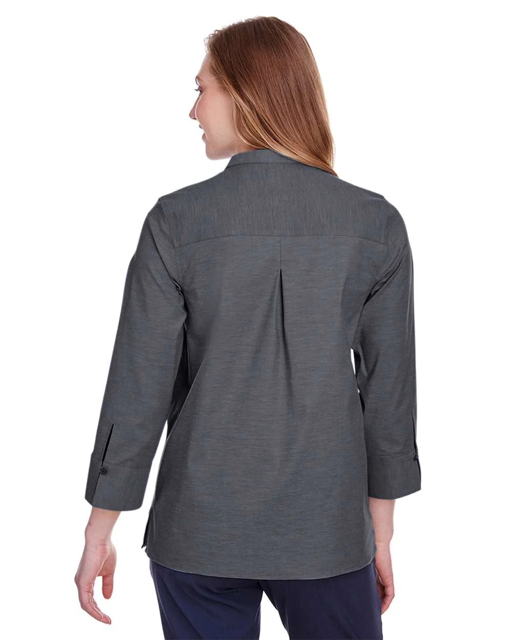 Devon & Jones-DG562W-Women's Crown Collection® Stretch Pinpoint Chambra Three-Quarter Sleeve Shirt - Image 4