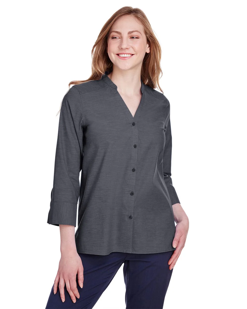 Devon & Jones-DG562W-Women's Crown Collection® Stretch Pinpoint Chambra Three-Quarter Sleeve Shirt - Image 5