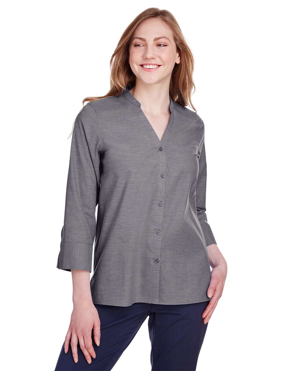 Devon & Jones-DG562W-Women's Crown Collection® Stretch Pinpoint Chambra Three-Quarter Sleeve Shirt - Image 8