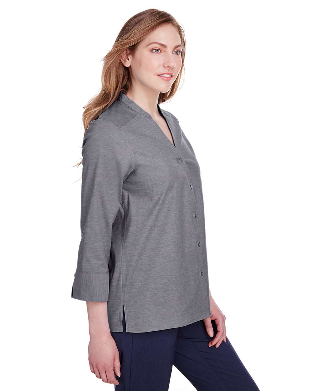 Devon & Jones-DG562W-Women's Crown Collection® Stretch Pinpoint Chambra Three-Quarter Sleeve Shirt - Image 9