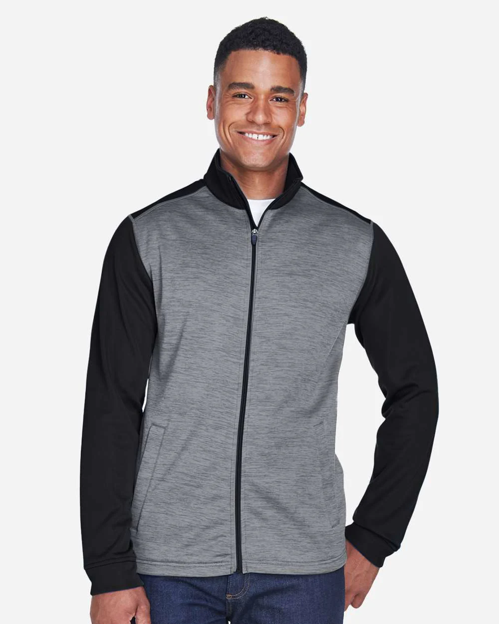 Devon & Jones-DG796-Men's Newbury Colorblock Mélange Fleece Full-Zip jacket - Image 3