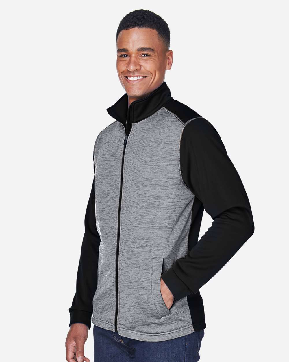 Devon & Jones-DG796-Men's Newbury Colorblock Mélange Fleece Full-Zip jacket - Image 4