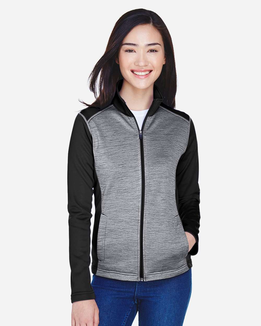 Devon & Jones-DG796W-Women's Newbury Colorblock Mélange Fleece Full-Zip Jacket - Image 3