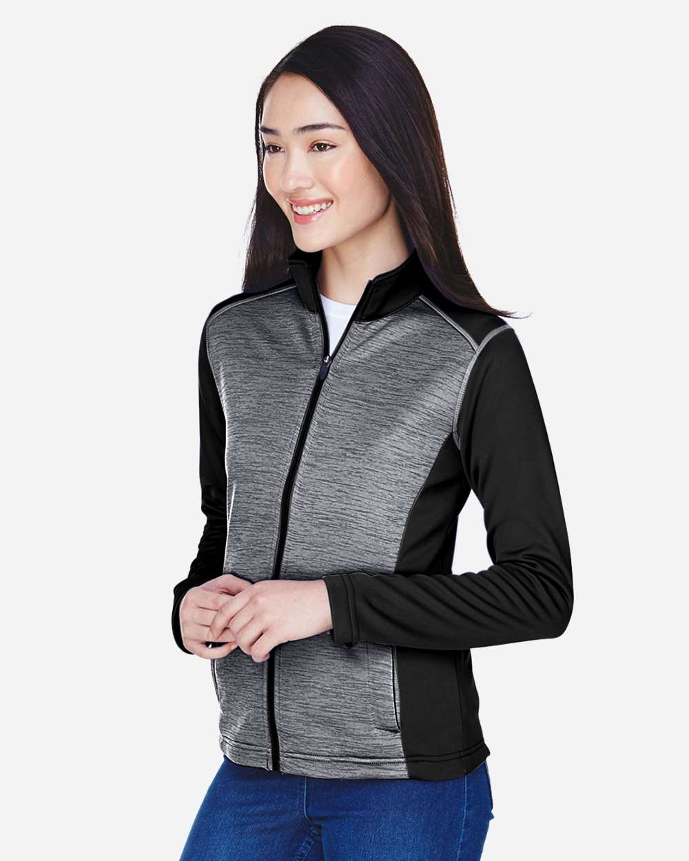 Devon & Jones-DG796W-Women's Newbury Colorblock Mélange Fleece Full-Zip Jacket - Image 4