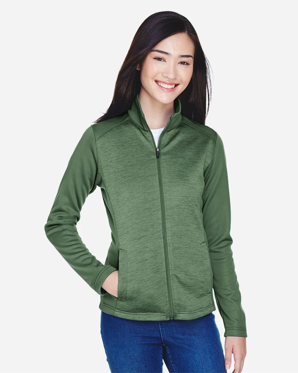 Devon & Jones-DG796W-Women's Newbury Colorblock Mélange Fleece Full-Zip Jacket - Image 6