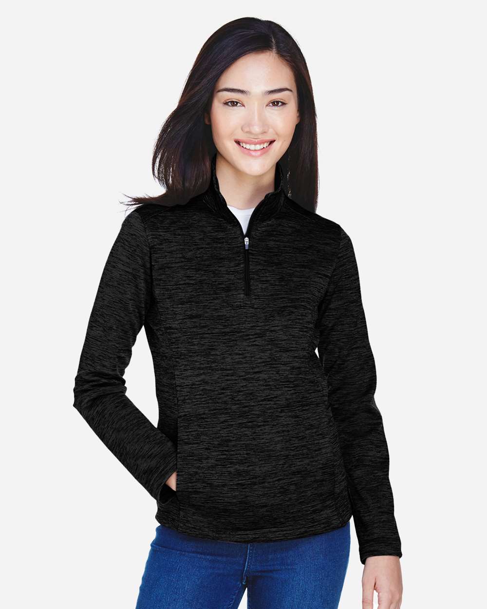 Devon & Jones-DG798W-Women's Newbury Mélange Fleece Quarter-Zip Pullover - Image 3