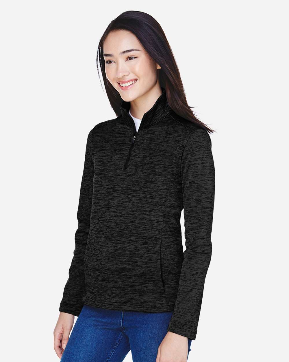 Devon & Jones-DG798W-Women's Newbury Mélange Fleece Quarter-Zip Pullover - Image 4