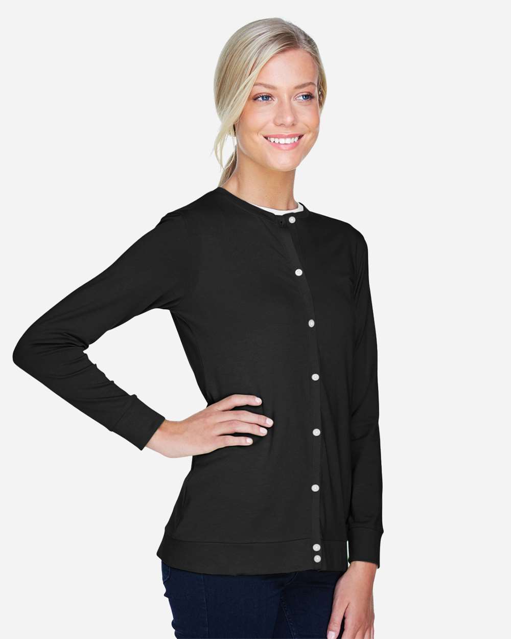 Devon & Jones-DP181W-Women's Perfect Fit™ Ribbon Cardigan - Image 4