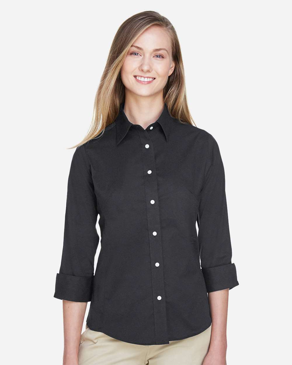 Devon & Jones-DP625W-Women's Perfect Fit™ Three-Quarter Sleeve Stretch Poplin Dress Shirt - Image 3