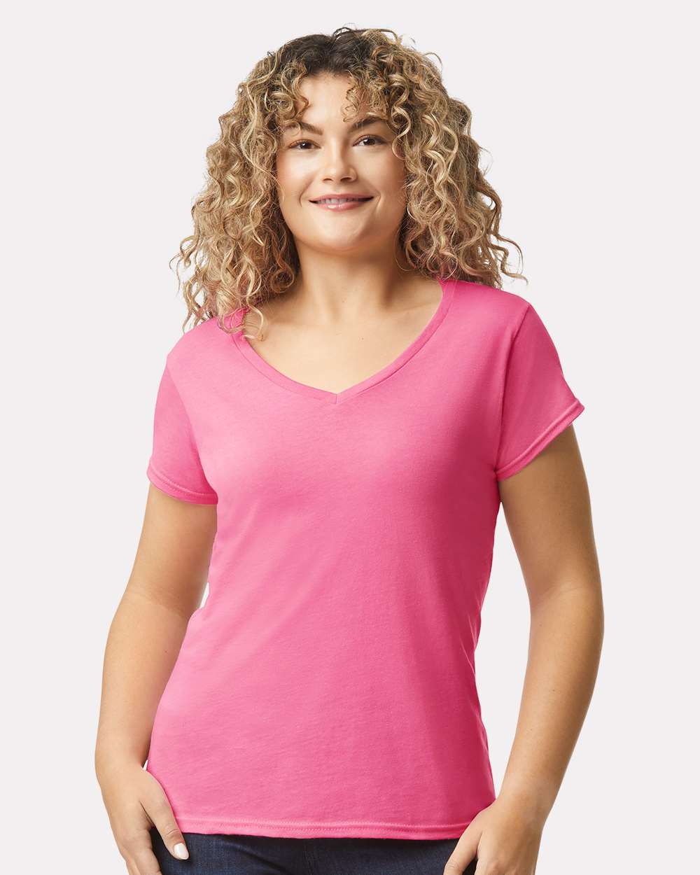 Gildan-64V00L-Softstyle® Women’s V-Neck T-Shirt - Image 4