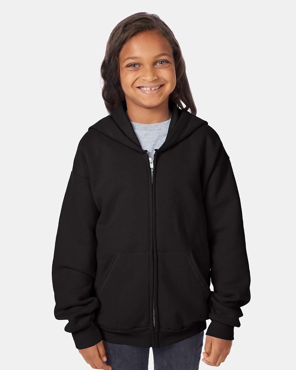 Hanes-P480-EcoSmart® Youth Full-Zip Hooded Sweatshirt - Image 4