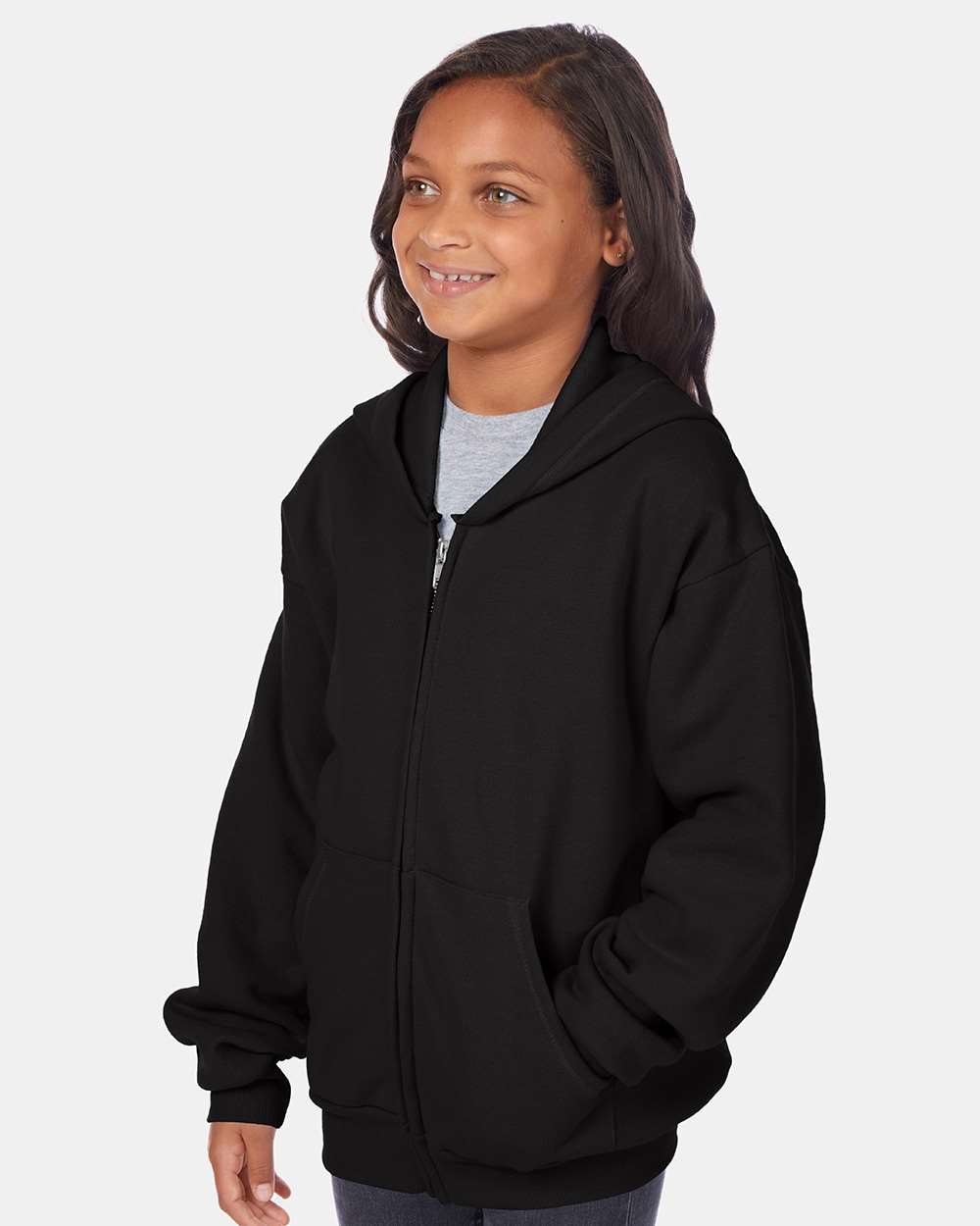 Hanes-P480-EcoSmart® Youth Full-Zip Hooded Sweatshirt - Image 5