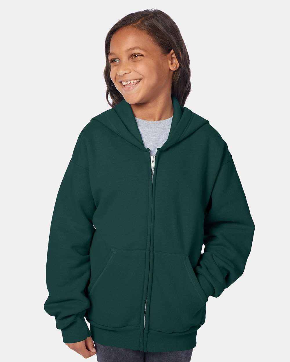 Hanes-P480-EcoSmart® Youth Full-Zip Hooded Sweatshirt - Image 9