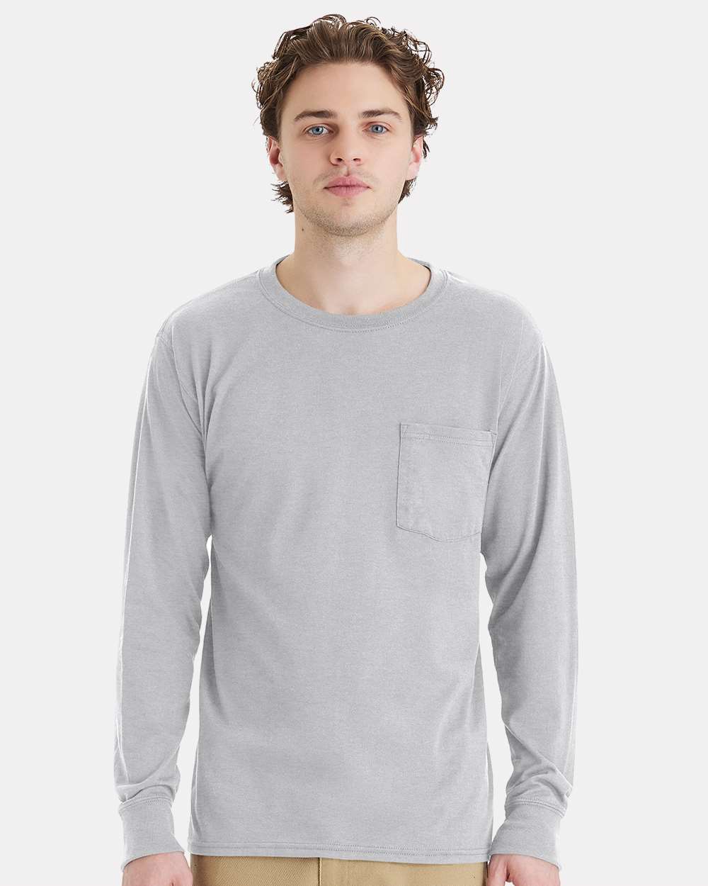 Hanes-W120-Workwear Long Sleeve Pocket T-Shirt - Image 11