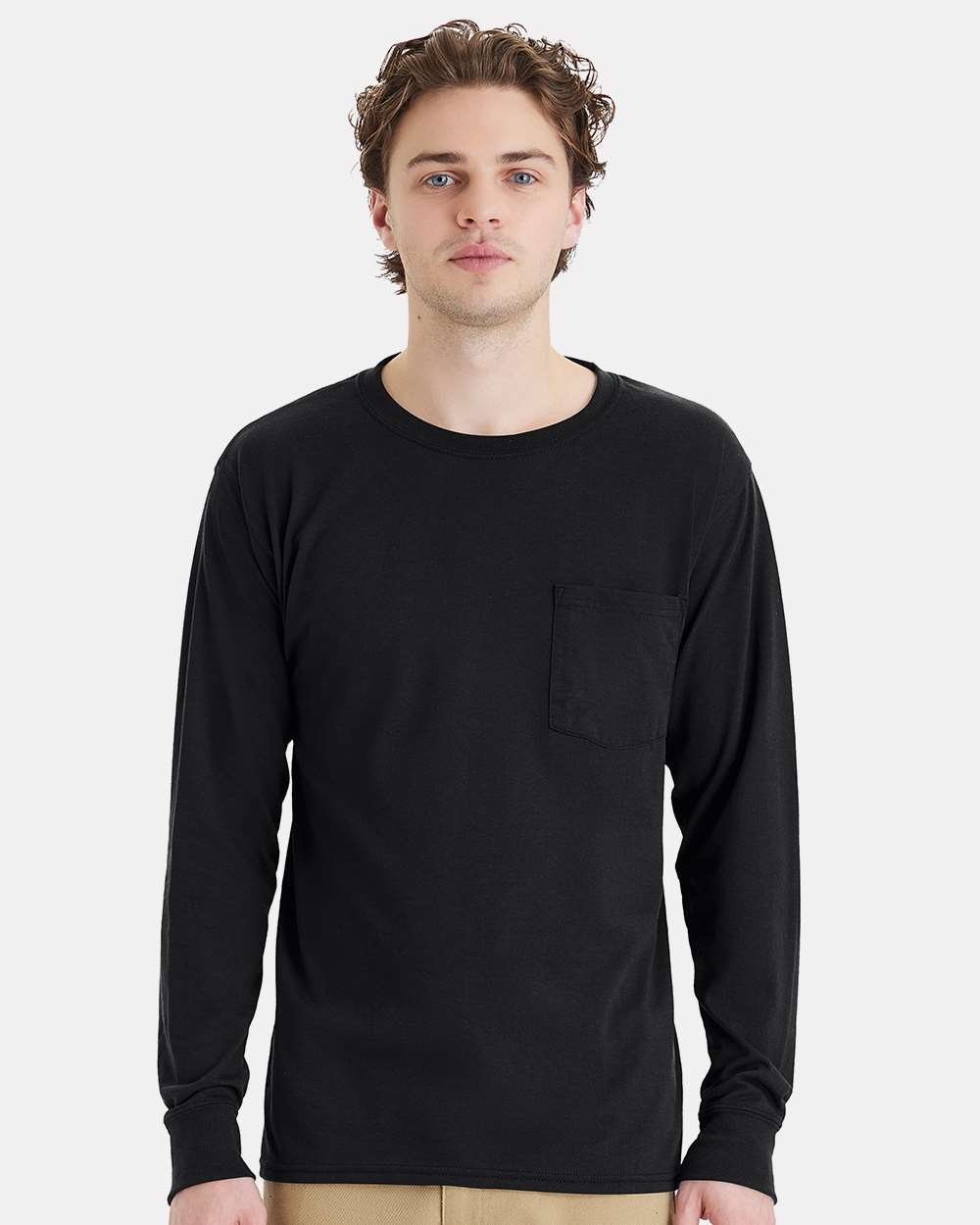 Hanes-W120-Workwear Long Sleeve Pocket T-Shirt - Image 4
